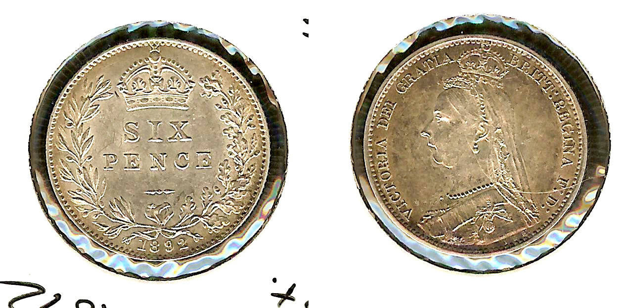 ROYAUME-UNI 6 pence Victoria buste du jubilée 1892 SUP+